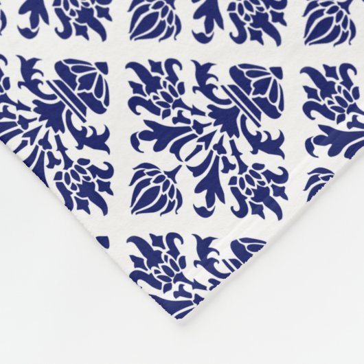 ヴィンテージネイビーブルーウィットダマスク#3ネイビーネームモノグラム フリースブランケット (角)