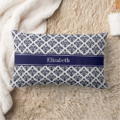 ヴィンテージネイビーブルーウィットダマスク#3ネイビーネームモノグラム ランバークッション (ブランケット)