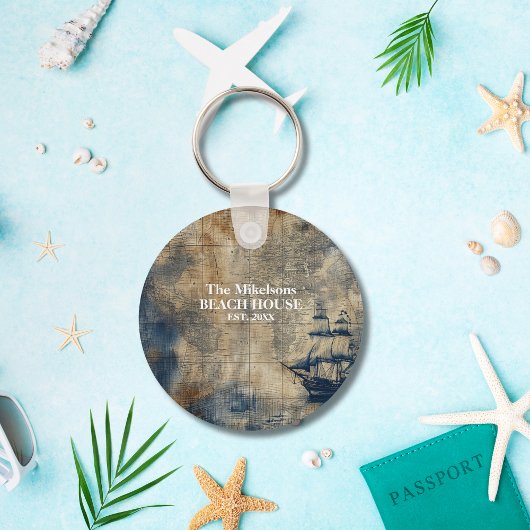 ヴィンテージネイビーブルーカスタムビーチハ航海のウス キーホルダー