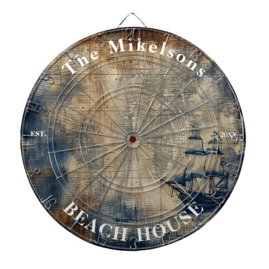 ヴィンテージネイビーブルーカスタムビーチハ航海のウス ダーツボード (正面)