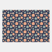 ヴィンテージネイビーブルークリスマスキャンディパターン ラッピングペーパーシート (正面)