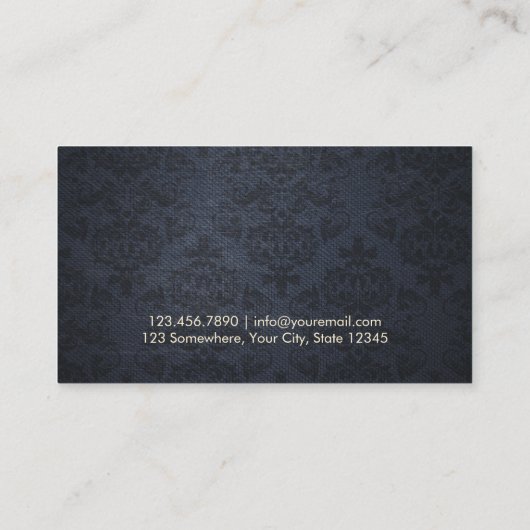 ヴィンテージネイビーブルーダマスヘアドレッサー美容師 名刺 (裏面)