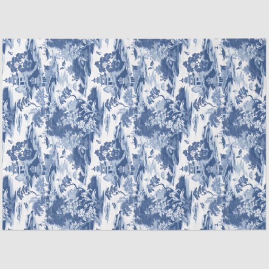 ヴィンテージネイビーブルーチノイスリー中国建物 薄葉紙 (正面)