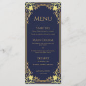 ヴィンテージネイビーブルーフェイク金ゴールドエレガントな結婚式 メニュー (正面)
