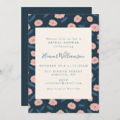 ヴィンテージネイビーブルーフローラガーデンブライダルシャワー 招待状 (正面/裏面)