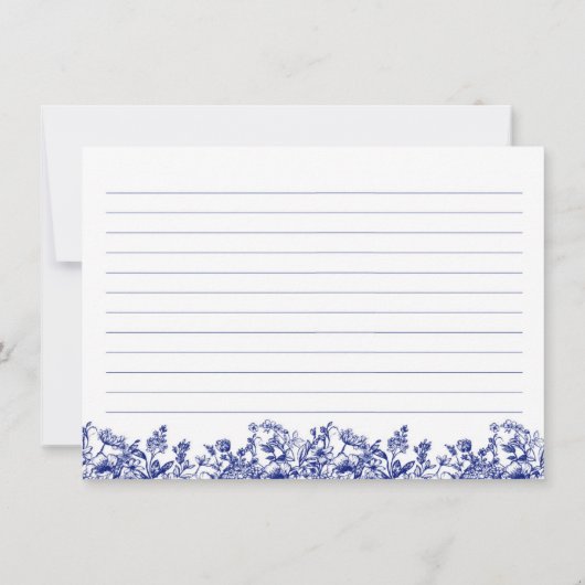 ヴィンテージネイビーブルーフローラブライダルシャワーレシピカード 招待状 (裏面)