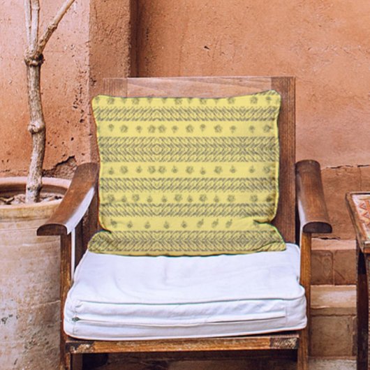 ヴィンテージネイビーブルーフローラプリントストライプ&黄色の上 クッション