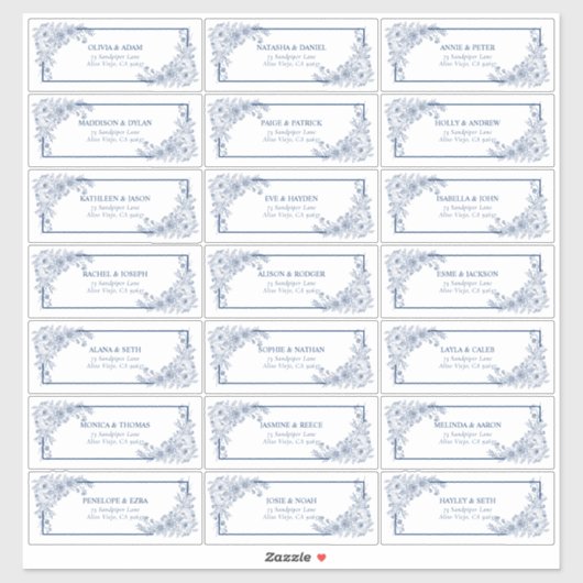 ヴィンテージネイビーブルーフローララインアートゲストアドレス シール (シート)