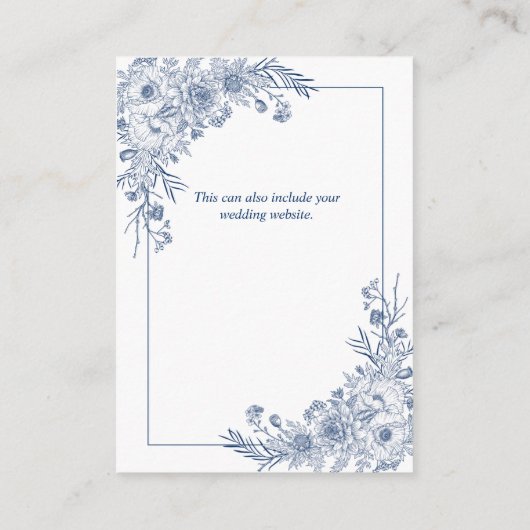ヴィンテージネイビーブルーフローララインアート結婚ズ詳細 エンクロージャーカード (裏面)