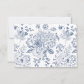 ヴィンテージネイビーブルーフローララインアートQRコードRSVP 出欠カード (裏面)