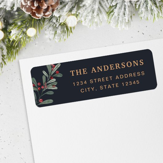 ヴィンテージネイビーブルーベリーブランチホリデーアドレス ラベル