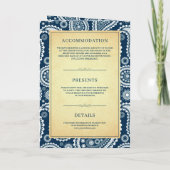 ヴィンテージネイビーブルーペイズリーインディアンQRコード結婚ズ 招待状 (裏面)