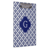 ヴィンテージネイビーブルーホワイトダマスク#3ネイビーモノグラム クリップボード (右)