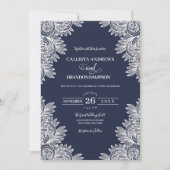 ヴィンテージネイビーブルーホワイトレースカントリーウェディング 招待状 (正面)