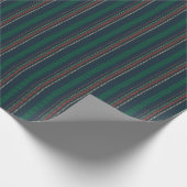 ヴィンテージネイビーブルーレッドグリーンストライプクリスマス ラッピングペーパー (角)