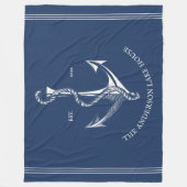 ヴィンテージネイビーブルー航海のいかりレイクビーチボート フリースブランケット (正面)