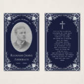 ヴィンテージネイビーブルー葬儀記念祈りの言葉カード (正面&裏面)