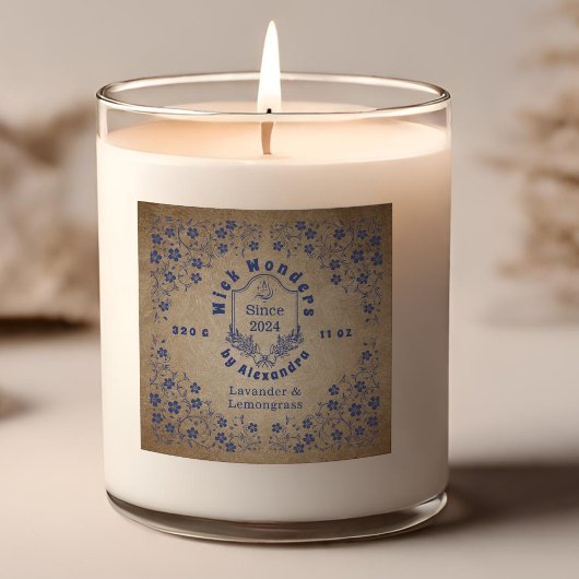 ヴィンテージネイビーブルー薬用キャンドルラベル スクエアシール