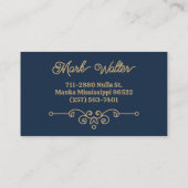 ヴィンテージネイビーブルー金ゴールドエレガントフローリッシュモノグラム 名刺 (裏面)