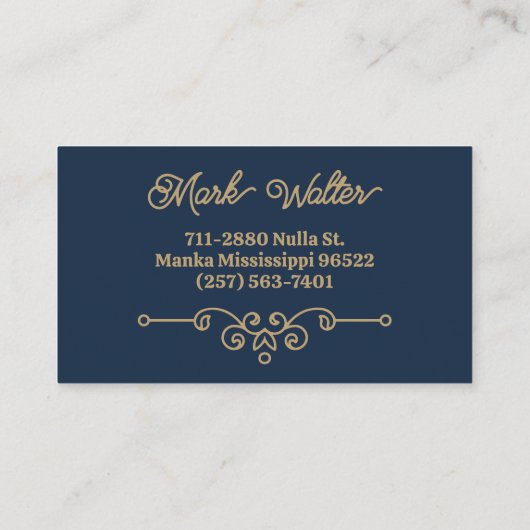 ヴィンテージネイビーブルー金ゴールドエレガントフローリッシュモノグラム 名刺 (裏面)