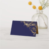 ヴィンテージネイビーブルー金ゴールドフローラダマスクウェディング プレイスカード (裏面)