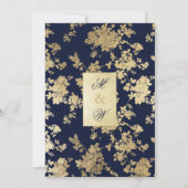 ヴィンテージネイビーブルー金ゴールドフローラルパター結婚ンのインビ 招待状 (裏面)