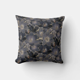 ヴィンテージネイビーブルー&スモーキーグレーフローラルパターン クッション