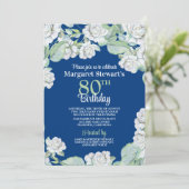 ヴィンテージネイビーホワイトローズ80th誕生日招待状 招待状 (スタンド正面)