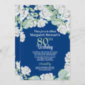 ヴィンテージネイビーホワイトローズ80th誕生日招待状 招待状 (正面/裏面)