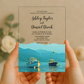 ヴィンテージネイビーボート沿岸目的地の結婚式 アクリル招待状