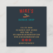 ヴィンテージネイビーメンズバーバーショップカミソリ美容師 スクエア名刺 (裏面)