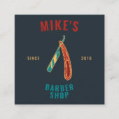 ヴィンテージネイビーメンズバーバーショップカミソリ美容師 スクエア名刺 (正面)