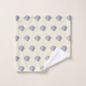 ヴィンテージネイビーモダンブルーシェルオンベージュクリーム バスタオルセット (ウォッシュタオル)