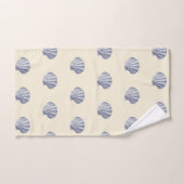 ヴィンテージネイビーモダンブルーシェルオンベージュクリーム バスタオルセット (ハンドタオル)