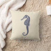 ヴィンテージネイビーモダンブルーシーホースオンクリームベージュ クッション (ブランケット)