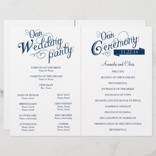 ヴィンテージネイビーラブストーリー結婚式 プログラム (正面/裏面)