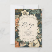 ヴィンテージネイビー秋結婚花 出欠カード (正面)