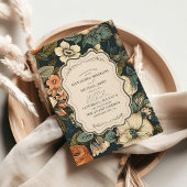 ヴィンテージネイビー秋結婚花 招待状