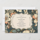 ヴィンテージネイビー秋結婚花 招待状 (正面)