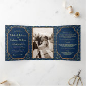 ヴィンテージネイビー素晴らしブルーアールデコズ 三つ折り招待状 (内部)