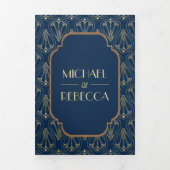 ヴィンテージネイビー素晴らしブルーアールデコズ 三つ折り招待状 (カバー)