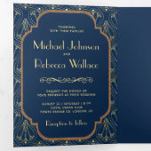 ヴィンテージネイビー素晴らしブルーアールデコズ 三つ折り招待状 (内部最初)