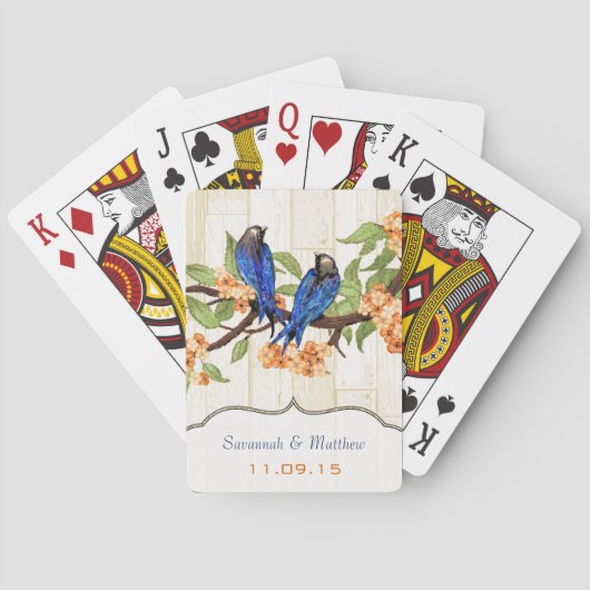 ヴィンテージネイビー結婚ラブバード遊ズギフトカード トランプ (裏面)