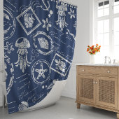 ヴィンテージネイビー航海のブルーシースタンプ シャワーカーテン