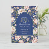 ヴィンテージネイビー赤面チノイスリー牡丹ブライダルシャワー 招待状 (スタンド正面)