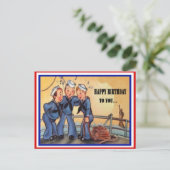 ヴィンテージネイビー軍隊誕生日はがき ポストカード (スタンド正面)