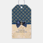 ヴィンテージネイビー金ゴールドダマスクありがとうお名前 ギフトタグ (正面)