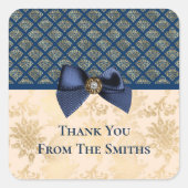 ヴィンテージネイビー金ゴールドダマスクありがとうお名前 スクエアシール (正面)