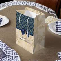 ヴィンテージネイビー金ゴールドダマスクありがとうお名前