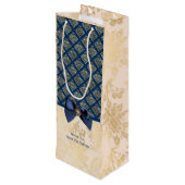 ヴィンテージネイビー金ゴールドダマスクありがとうお名前 ワインギフトバッグ (裏面アングル)